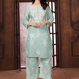 LeeliPeeri Designer Embroidered Three Quarter Sleeve Tunic & Trouser Co-Ords-picture-34