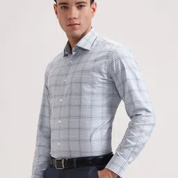 METAL Men Slim Fit Checked Spread Collar Cotton Formal Shirt image 5