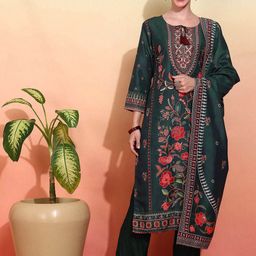 House of Pataudi Ethnic Motifs Embroidered Work Kurta With Trousers & Dupatta-picture-43