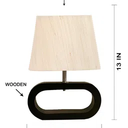 Devansh White & Black Textured Wooden & Cotton Frusturical Shaped Table Lamp image 3