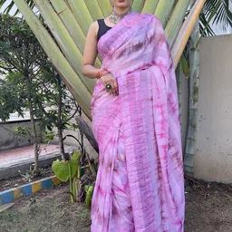 HERE&NOW Tie and Dye Pure Chiffon Jamdani Saree-image-94