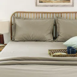 House This Beige Cotton 400 TC Queen Bedsheet Set 2.74 m x 2.29 m-picture-17