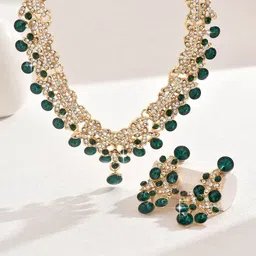 Shining Diva Fashion Gold-Plated Cystals-Studded & Beaded Jewellery Set-image-57