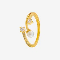 Kushal's Fashion Jewellery Gold-Plated Zircon Studded & Pearls Beaded Finger Ring-picture-33