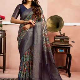 KALINI Floral Printed Banarasi Saree With Blouse Piece image 3