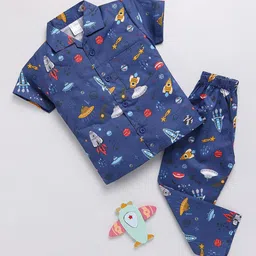 NAUTI KIDZ Boys Pure Cotton Printed  Shirt Collar Short Sleeves Night suit-image-26