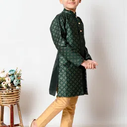 TAKE STYLE Boys Green Dupion Silk Embroidered Kurta Sets image 3