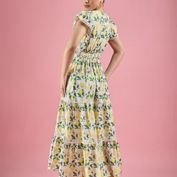 DressBerry Tropical Print Flutter Sleeve Crepe Fit & Flare Midi Dress image 4