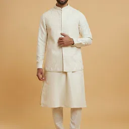 Twamev Men Regular Thread Work Kurta with Churidar With Nehru Jacket-picture-11