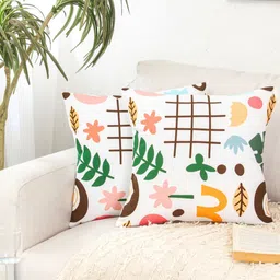 HOMPRIN Green & White Set of 2 Square Cushion Covers image 1