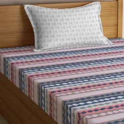 Myntra Elegant Homes Peach & Grey Printed 300 TC Single Bedsheet Set-2.20 m x 1.50 m image 5