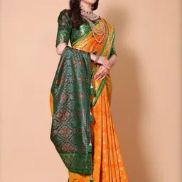 AKSH FASHION Yellow Silk Blend Sarees-picture-30