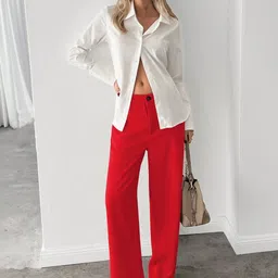 BAESD Women Relaxed Straight Leg High-Rise Non Iron Trousers image 3