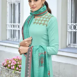 DIVASTRI Women Ethnic Motifs Embroidered Regular Thread Work Kurta with Trousers & With Dupatta image 5