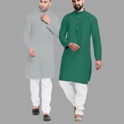 VS MALL Green Cotton Blend Kurta Sets-picture-18