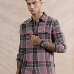 WROGN Tartan Checked Spread Collar Comfort Slim Fit Pure Cotton Casual Shirt-picture-12