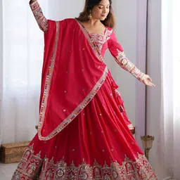 Panzora Embroidered Sequinned Semi-Stitched Lehenga & Unstitched Blouse With Dupatta-picture-27