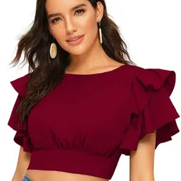 SS Sanket Synthetics Flutter Sleeve Ruffles Cinched Waist Top-picture-27