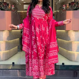 GoSriKi Floral Printed Notch Neck Anarkali Kurta With Trousers And Dupatta-image-9