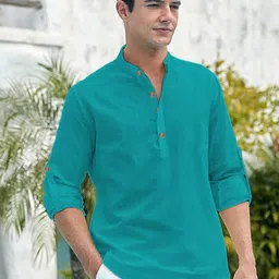Navkanj Mandarin Collar Roll-Up Sleeves Cotton Straight Kurta-picture-16