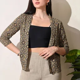 Sangria Ajrak Coin Printed Cotton Open Front Shrug image 2