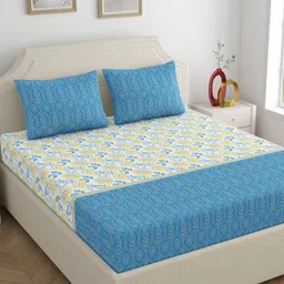 Home Ecstasy Blue & White Floral 140 TC Queen Bedsheet Set 2.20 m x 2.34 m-image-23