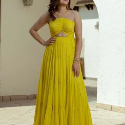 Ordinaree Halter Neck Tiered Georgette Fit & Flare Maxi Dress-picture-18