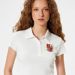 Koton Women Typography Polo Collar Applique Slim Fit T-shirt-image-41