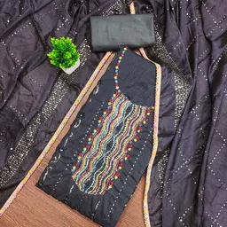 HERE&NOW Floral Embroidered Sequnnied Vichitra Silk Unstitched Dress Material image 1