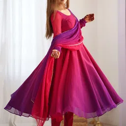 KALINI Women Ethnic Motifs Dyed Regular Kurta with Trousers & Dupatta image 3