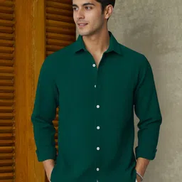 Metronaut Men Textured Spread Collar Shirt-image-28