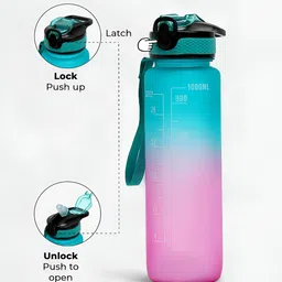 Bonhomie The Hydration Itinerary Blue & Pink Single Colourblocked Water Bottle 1L-picture-19