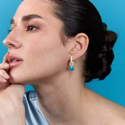 MINUTIAE Gold-Plated Stones Studded & Pearls Beaded Spherical Shaped Hoop Earrings image 3