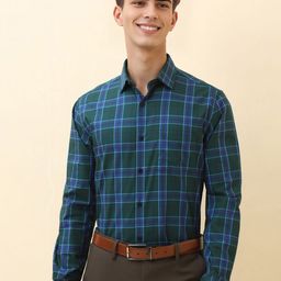 Allen Solly Men Checked Spread Collar Pure Cotton Formal Shirt-picture-12