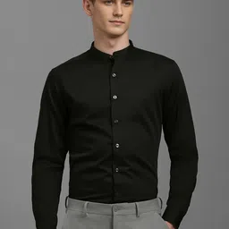 Louis Philippe Men Band Collar Solid Cotton Slim Fit Formal Shirt-image-71
