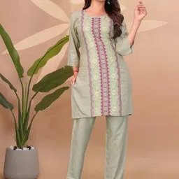 DESI RIWAAZ Women Ethnic Motifs Embroidered Regular Thread Work Kurta with Trousers-picture-35