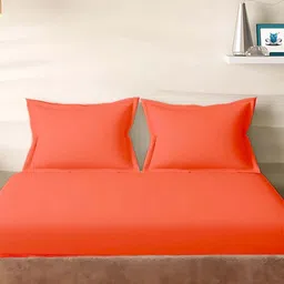 Sleeping Owls Orange 210 TC Single Bedsheet with 2 Pillow Covers-image-82