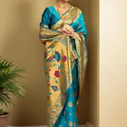 Mitera Woven Design Zari Silk Blend Paithani Saree image 3