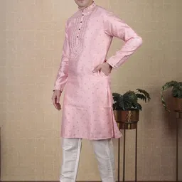 PulseIQ Men Pink Art Silk Kurta Sets image 5