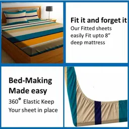 JUSTWAY Multicoloured Striped 210 TC King Bedsheet with 2 Pillow Covers image 4