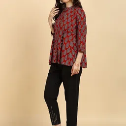 CORSICA Wome Block Printed Mandarin Collar Regular Top image 3