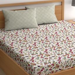 CHHAVI INDIA Brown & White Microfiber Floral 210 TC King Bedsheet with 2 Pillow Covers-picture-30