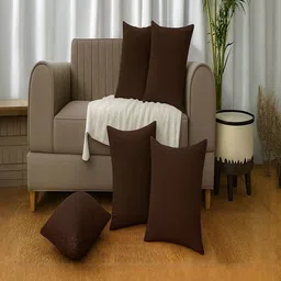 INDHOME LIFE Brown Set of 5 Square Cushion Covers-picture-32
