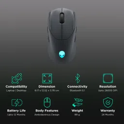 DELL Alienware Rechargeable Wireless Optical Gaming Mouse with Programmable Buttons (26000 dpi, Slimmed Down Design, Dark Side of Moon) image 2