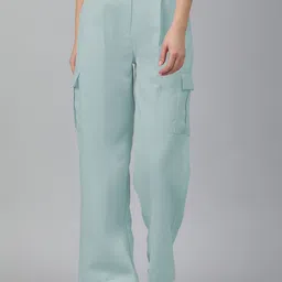 Kotty Women Relaxed Straight Leg Straight Fit High-Rise Easy Wash Pleated Cargos Trousers-image-77