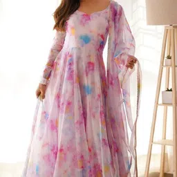 parv enterprise Printed Georgette Stitched Anarkali Gown image 1