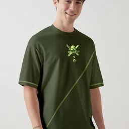 Crazymonk Zoro X King Of Hell Printed Drop-Shoulder Sleeves Oversized Cotton T-shirt image 2