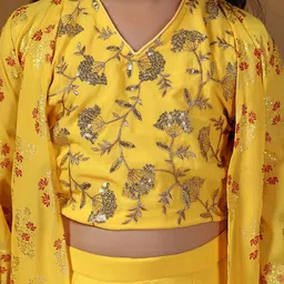 BAESD Girls Floral Embroidered Regular Top with Palazzos image 2