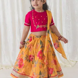 Tiber Taber Girls Embroidered Pure Cotton Ready to Wear Lehenga & Blouse With Dupatta image 1