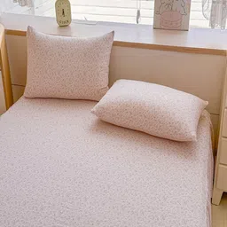 JC HOME Pink Floral Printed 140 TC Fitted Super King Bedsheet Set 2 m x 2.20 m image 3